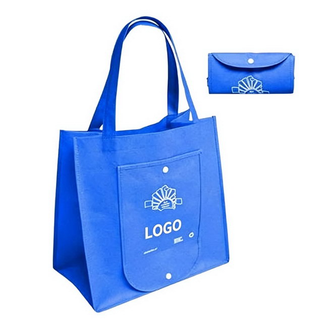 Foldable Non Woven Bag With Snap Button Pocket